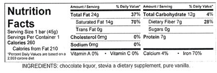 Organic Chocolate Bar (98% Cocoa, Sugar Free) - 8 Bars